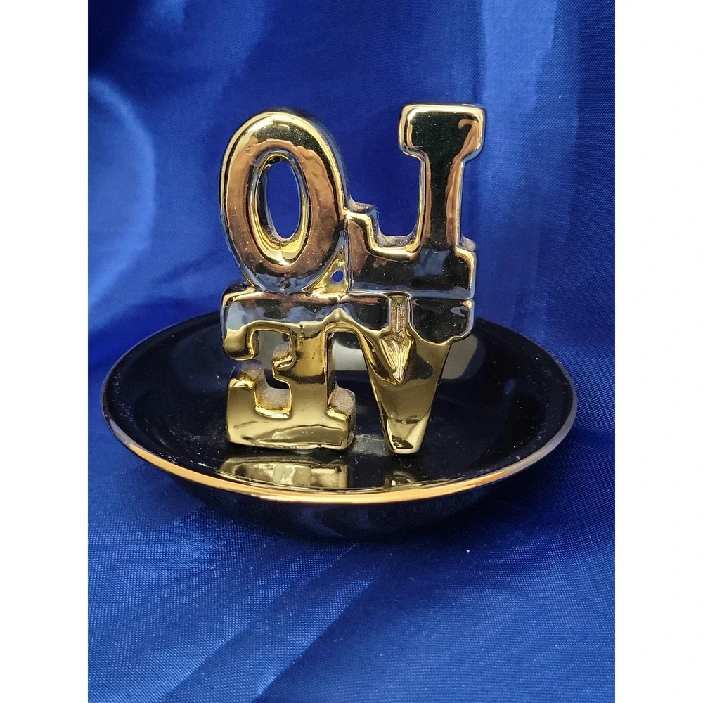 Navy Blue and Gold Jewelry Dish Love Porcelain